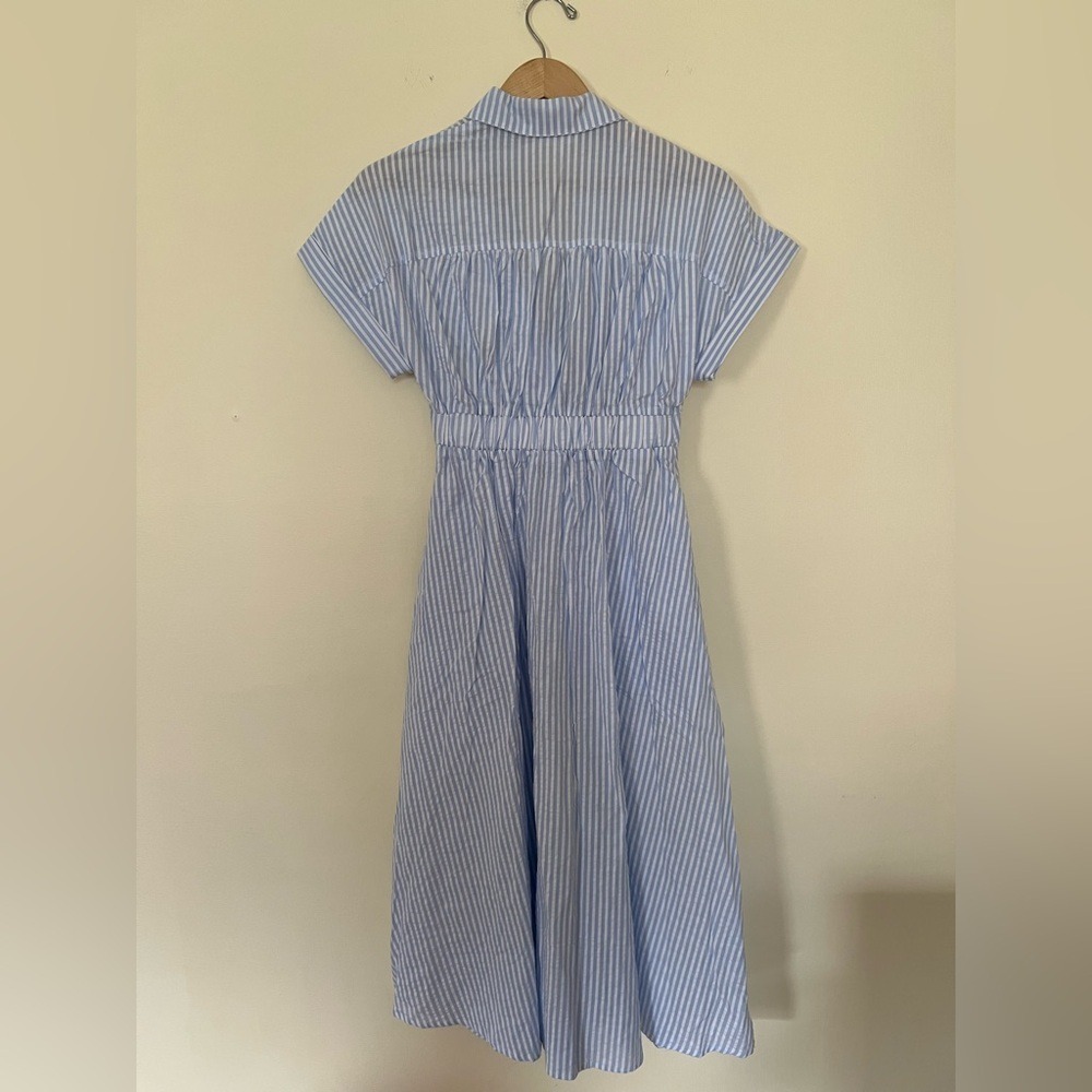 Anthropologie Mable Women Midi Dress Small Blue Dolman Stripe Crinkle Casual - Picture 12 of 17